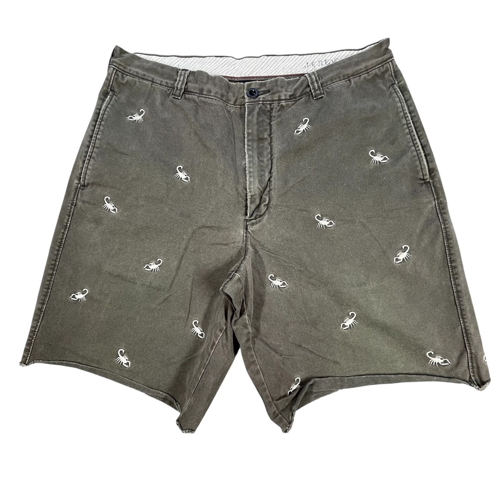J.Crew Olive Green Shorts Scorpion Embroidered Broken-In Regular Mens 36W